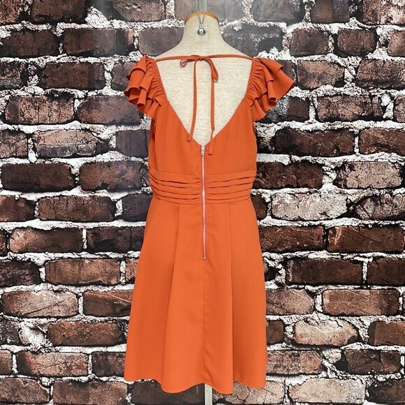 Mint Choco Just Right Rust Fit & Flare Dress Short Sleeve V-Neck Orange Size L - Picture 9 of 17